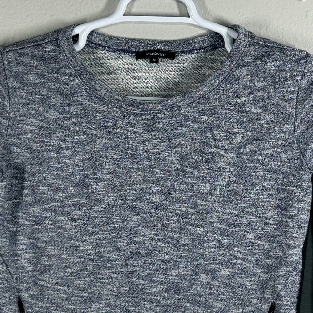 Ambiance Sweater Womens M Gray Marled Crewneck Long Sleeve Zip Hem Knit Pullover
